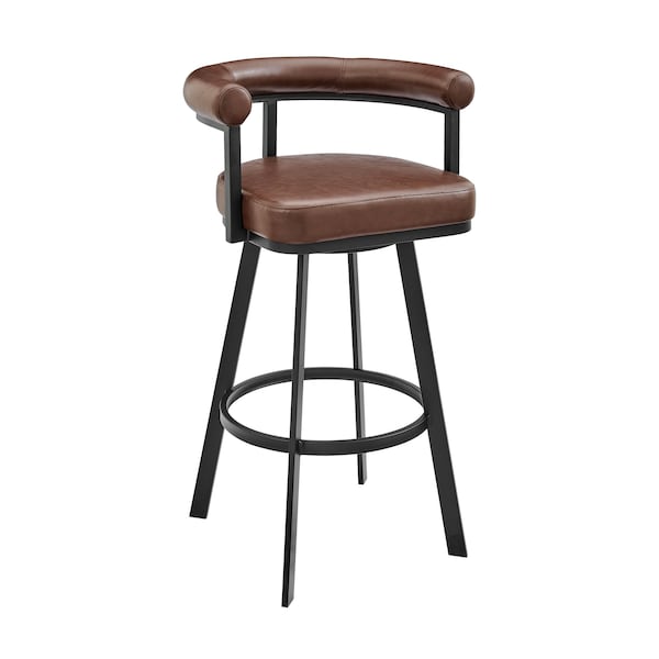 Armen Living Nolagam Swivel Bar Stool in Black Metal with Brown Faux Leather 840254335639 - main